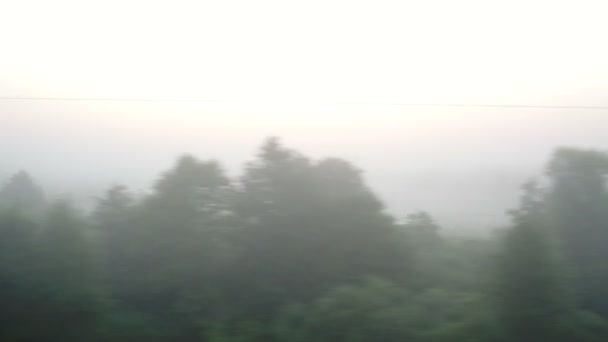 Passando por uma aldeia no nevoeiro — Vídeo de Stock
