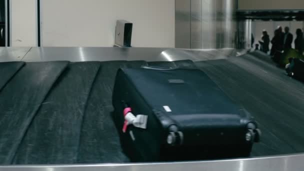 Bolsas de viaje en la cinta transportadora en el aeropuerto — Vídeos de Stock