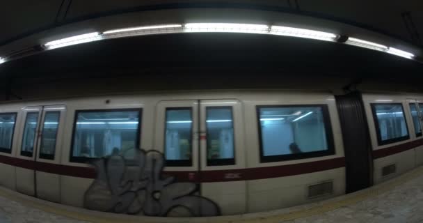 地下駅を出る2本の列車 — ストック動画