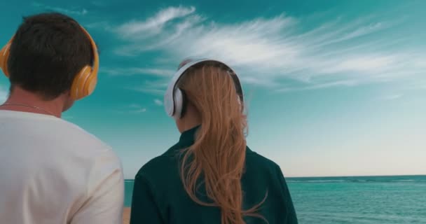 Kulaklıklı Kişiler Müzik Dinliyor — Stok video