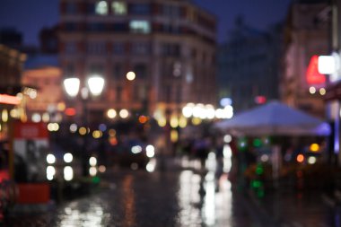 Blurred cityscape on a rainy evening