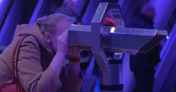 Woman Looking Through Binoculars for Sightseeing — Stock Video