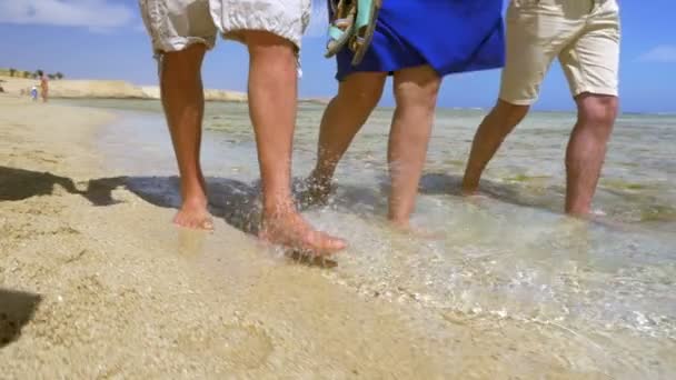 Disfrutan de agua tibia y arena en la costa — Vídeos de Stock