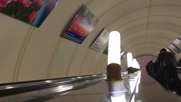 Riding up on escalator in Moscow underground — Stock Footage Riding up on escalator in Moscow underground Stock Footage