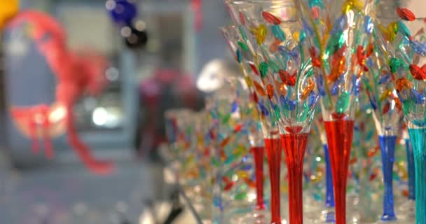 Colorful wineglasses in the shop — Stock Video
