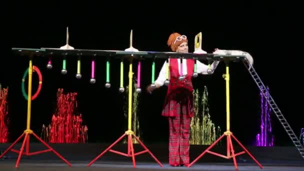 Tierzähmer und zahme Mardershow im Zirkus — Stockvideo