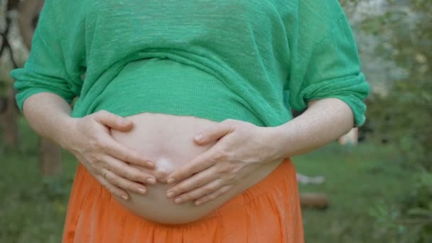 Bébé à naître poussant le ventre de la femme enceinte — Video