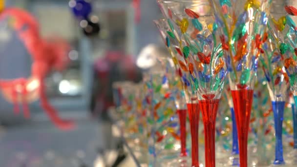 Colorful wineglasses in the shop — Stock Video