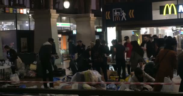 Charity Collecting Point in Copenhagen Railroad Station — Stock Video