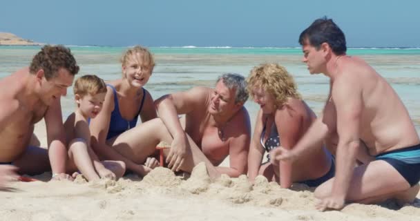 在海滩上的大家族 — 图库视频影像