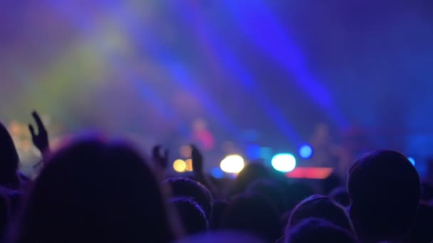 People clap their hands on night concert — Stock Video