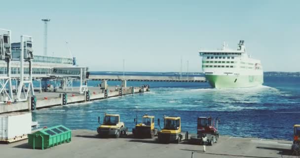 Passenger ferry sailing from the port — Stock Video