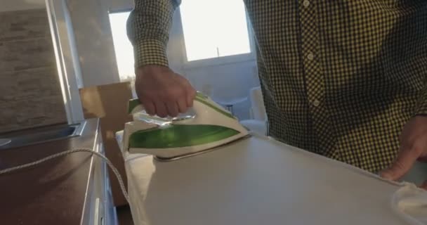 Ironing T-Shirt with Steam — Stock Video