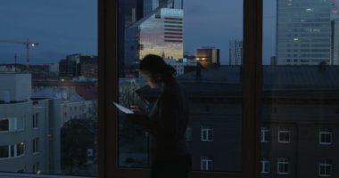 Woman Typing in Tablet by the Window