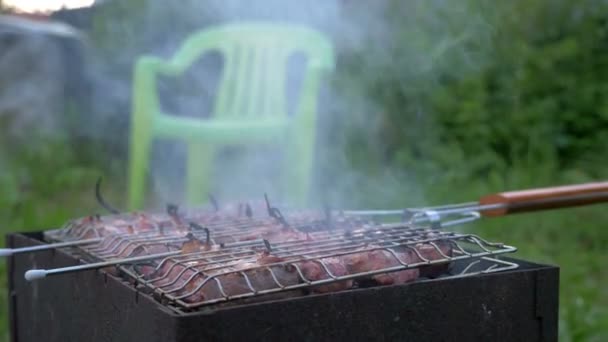 Cooking Barbeque Meat in Roaster — Stock Video