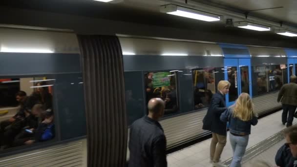 Tågets avgång i Stockholm Metro — Stockvideo