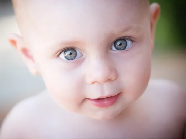 Sweet girl on nature background close up — Stok Foto