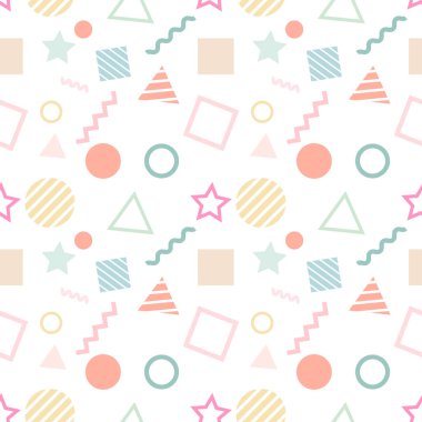 Renkli geometrik şekiller çeşitli tasarımlar için mükemmel, neşeli ve canlı desenler oluşturur