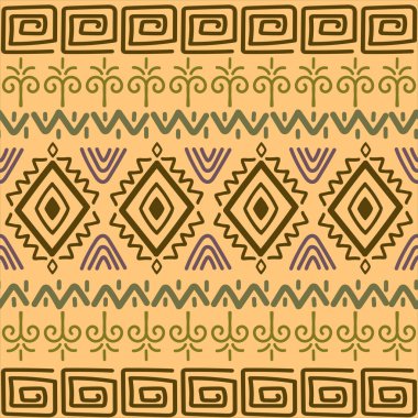 Geometrik şekilleri ve toprak renklerini içeren karmaşık kabile deseni kültürel mirası çağrıştırıyor.