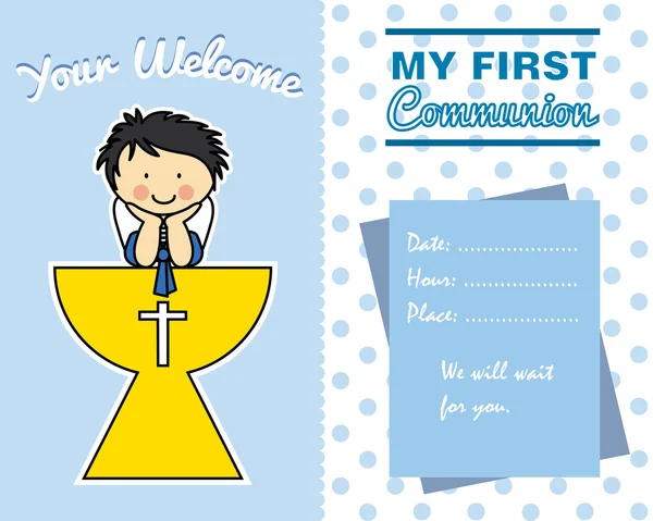 少年の最初の聖体拝領のカード — ストックベクタ