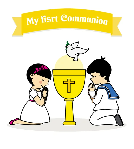 Meine Erstkommunionkarte. Junge und Mädchen — Stockvektor