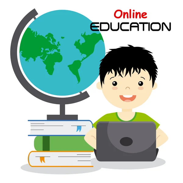 Bilgisayar çevrimiçi eğitim ile çocuk — Stok Vektör