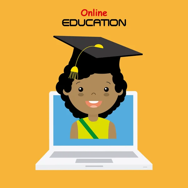 Chica con computadora. educación en línea — Vector de stock