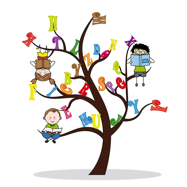 Дерево з алфавітом і читання дітей — стоковий вектор