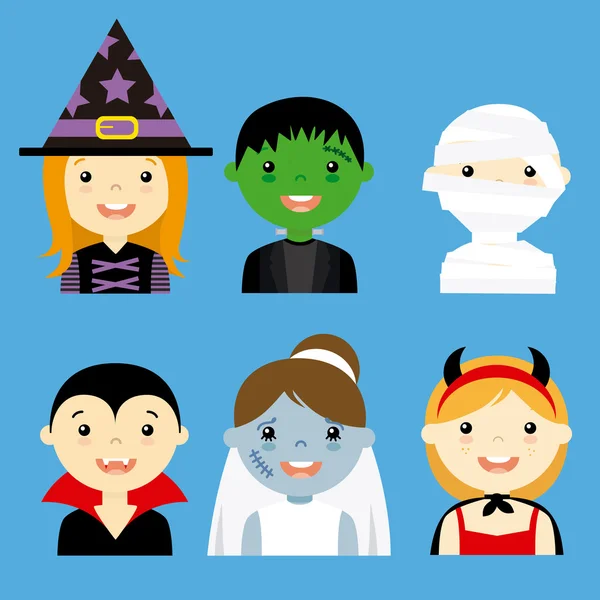 Avatar collection d'enfants heureux habillés comme Halloween — Image vectorielle
