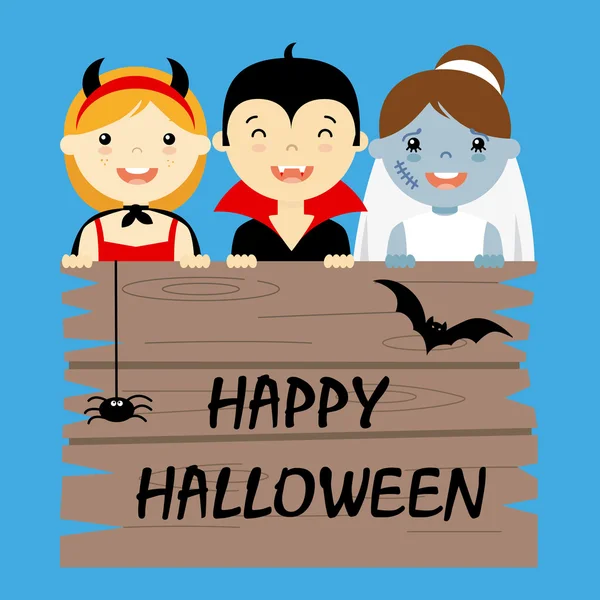 Fête costumée Halloween avec enfants — Image vectorielle