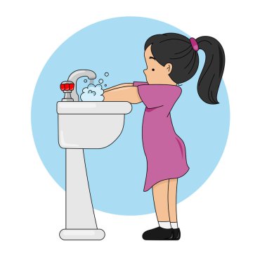 Çocuk ellerini sabunla yıkıyor. izole vektör