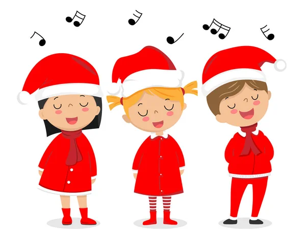 Als Weihnachtsmänner Verkleidete Kinder Singen Weihnachtslieder — Stockvektor