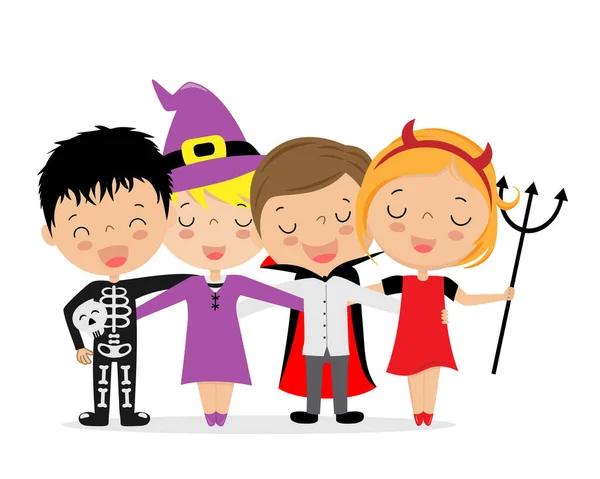 Des Enfants Pris Costume Halloween Vecteur Isolé — Image vectorielle