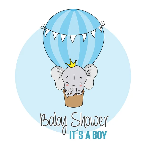 ベイビー ボーイ シャワー カード 気球で飛ぶ象 — ストックベクタ