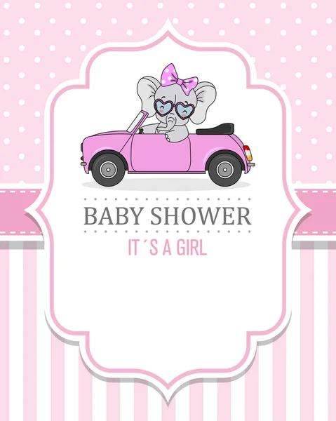 Babyduschkarte Für Mädchen Elefant Fuhr Auto — Stockvektor