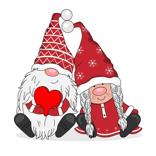 Couple Gnomes Love Isolated Vector — Stock Vector