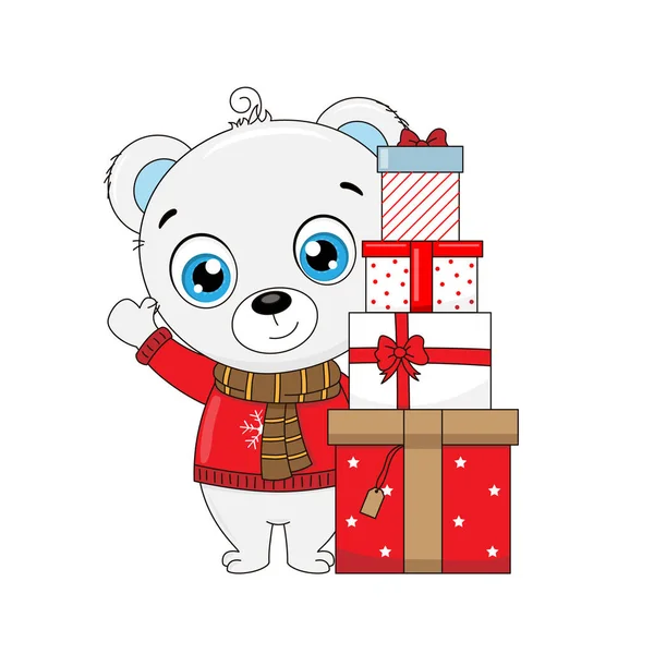 Christmas Card Bear Scarf Lot Gifts — Stock Vector