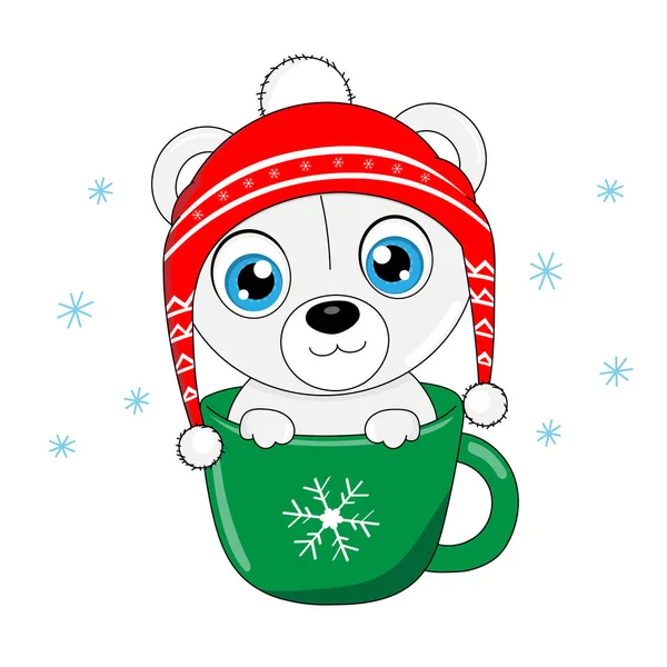 Tarjeta Navidad Oso Dentro Taza Café — Vector de stock