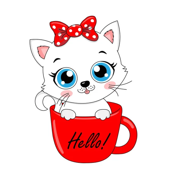 Cute Cat Cup Isolated Vector — Stock Vector