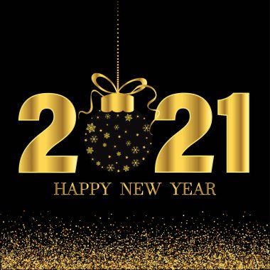 2021 mutlu yıllar. Parlak parıltılı altın metin