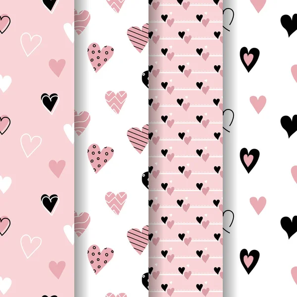 Hand Drawn Love Seamless Pattern Hearts Collection Valentines Day Backgrounds — Stock Vector
