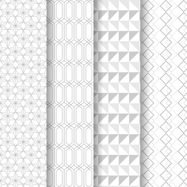 4つのシームレスなパターンのセット 白と灰色の幾何学的形状の背景 — ストックベクタ