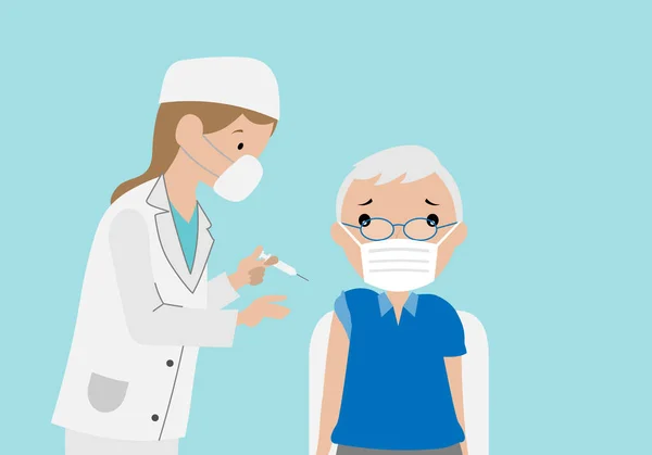 Doktor Yaşlı Bir Adamı Aşılıyor Covid Aşısı — Stok Vektör