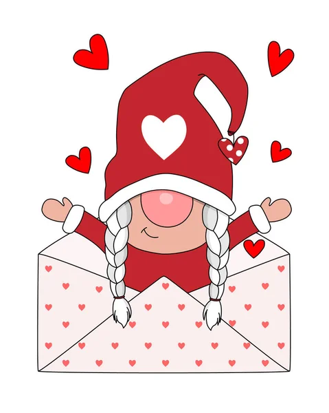 Carte Amour Gnome Dans Une Enveloppe Vecteur Isolé — Image vectorielle