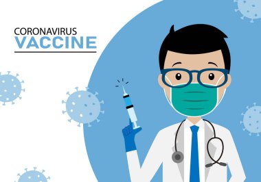  Koronavirüse karşı aşı kartı. Şırıngalı doktor. İzole vektör