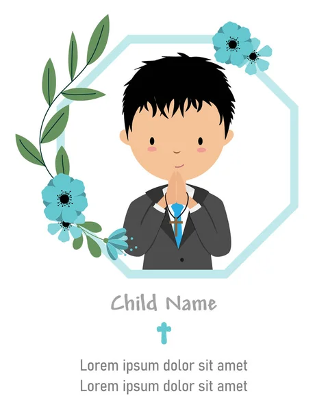 First Communion Card Boy Praying — Stock Vector