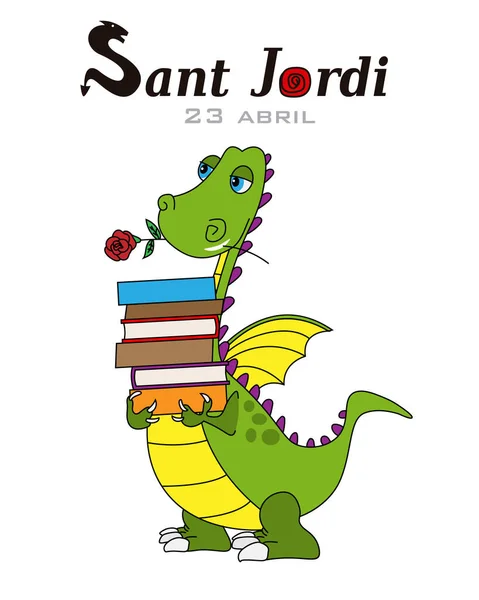 Sant Jordi Festival Traditionnel Catalogne Espagne Dragon Avec Une Rose — Image vectorielle