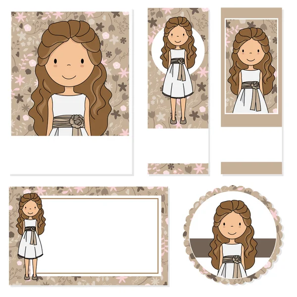 First Communion Girl Cards Different Formats Space Text — Stock Vector