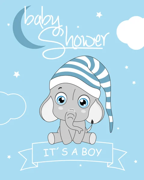 Cartão Banho Bebé Elefante Bonito Com Touca —  Vetores de Stock