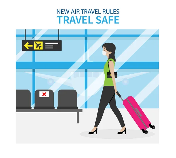 Woman Airport Face Mask Travel Safe — Stock Vector